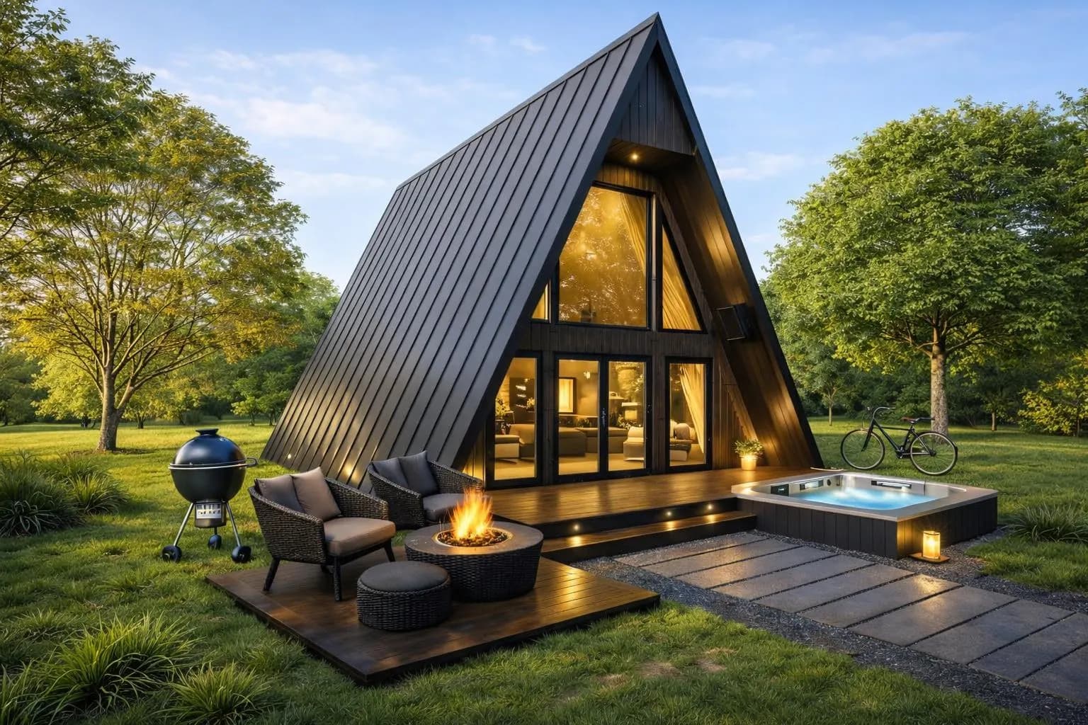 A-Frame Cabin House Plans | 2 Bedroom, Loft | Blueprint Set