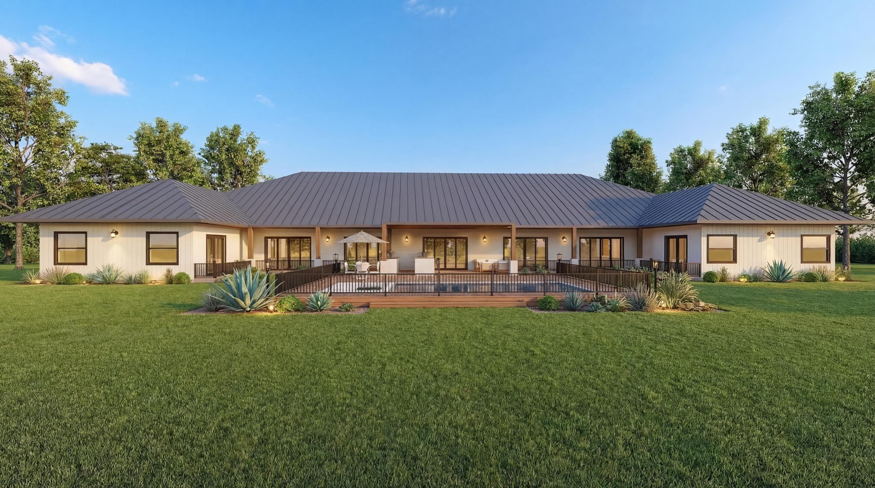 Luxury Modern Farmhouse Plan, 5 Bedroom Villa with Pool