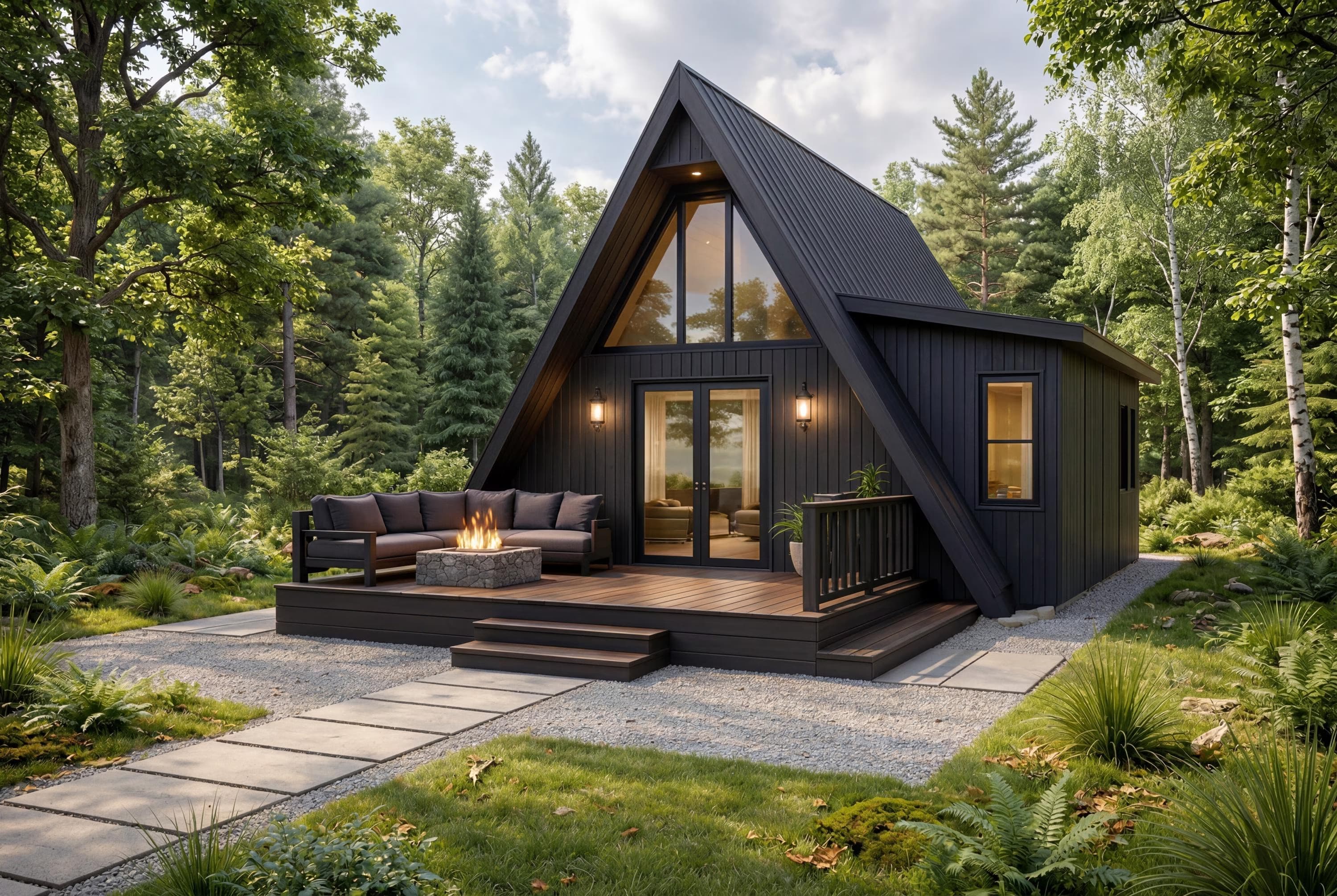 A-Frame Cabin House Plan | 1 Bed Loft | Dark Modern Cabin
