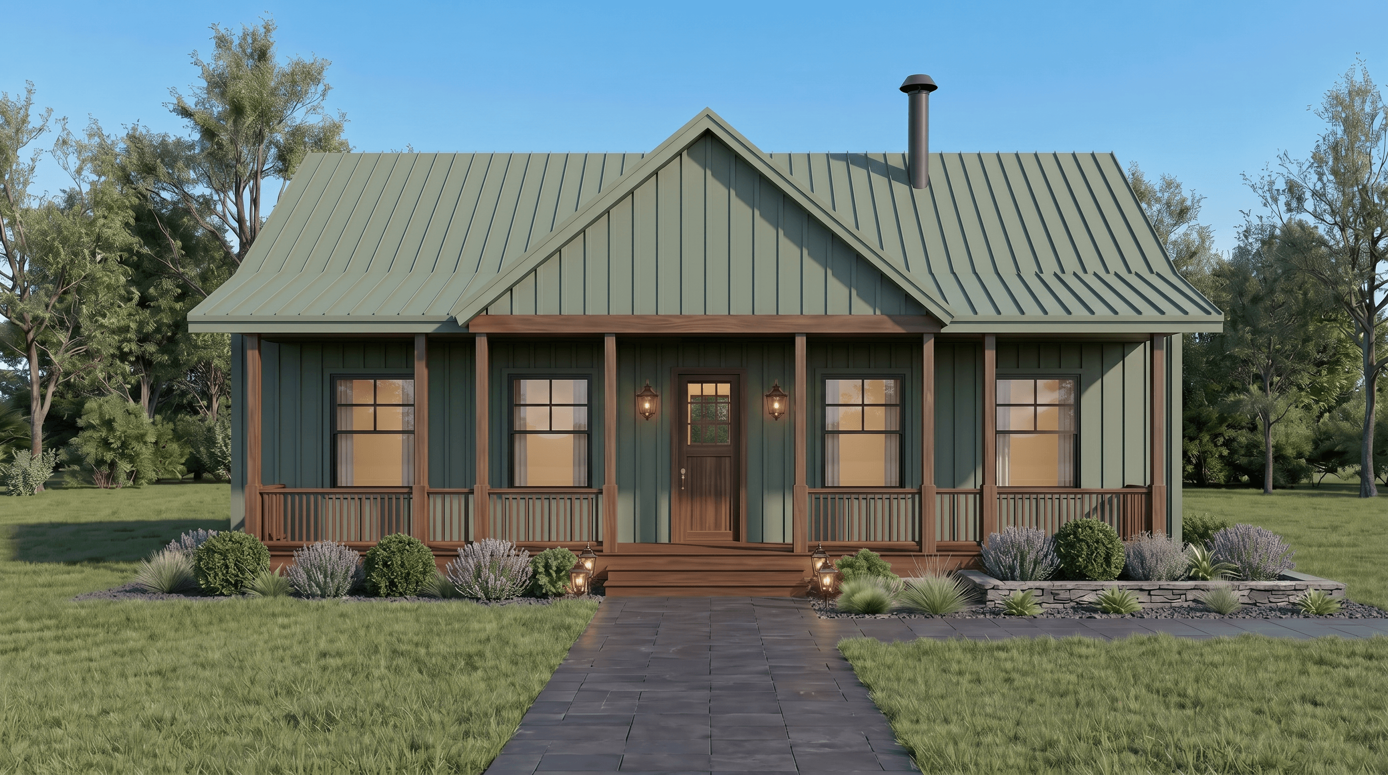 Sage Green Modern Farmhouse Plan, 3 Bed 2 Bath House Plan, 1200 Sq Ft Single Story Cottage