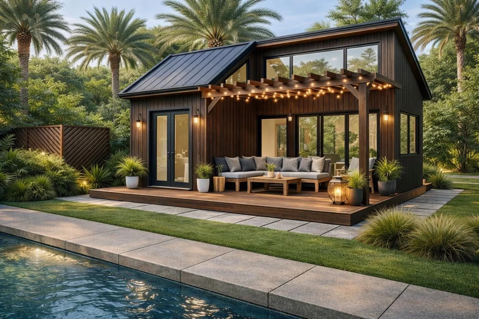 Modern Tiny House Cabin Plans | 1 Bedroom with Deck