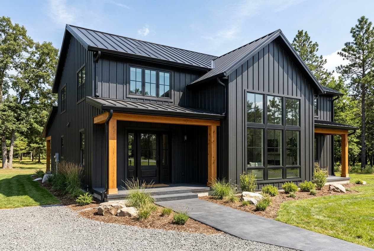Black barndominium exterior
