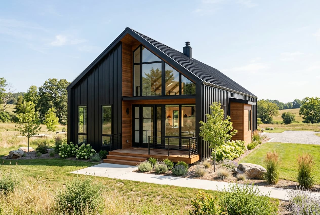 Modern barndominium exterior